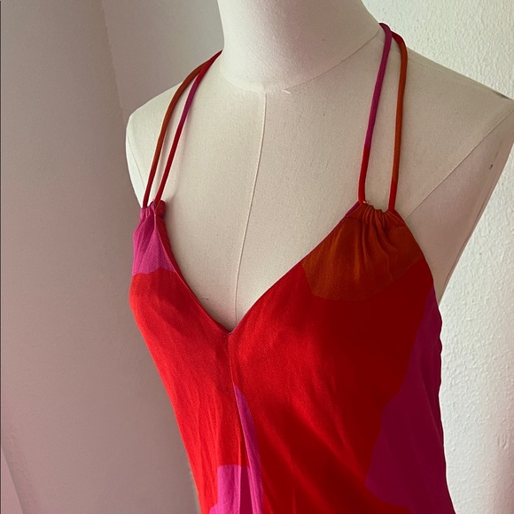 Vix Paula Hermanny Red Pink Orange Backless Flowy Halter Maxi Dress Small - Picture 3 of 7